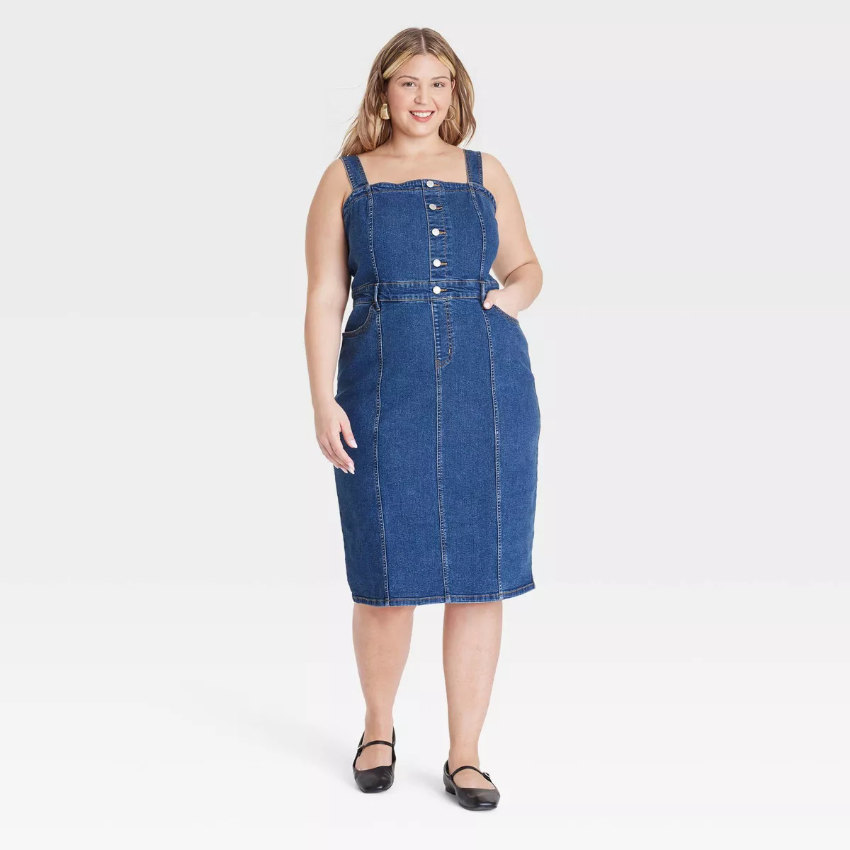 Women's Denim Midi A-Line Dress - Ava & Viv™ | Target