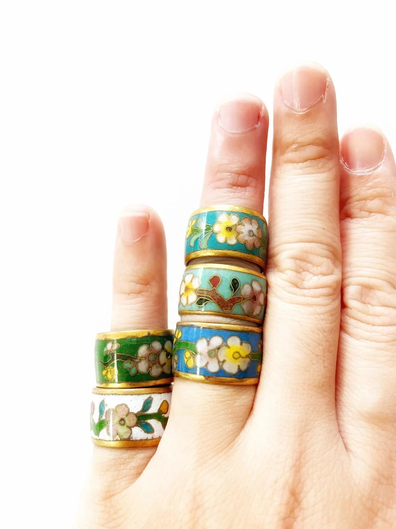 Vintage Chinese Cloisonne Ring Floral Pattern New Old Stock - Etsy | Etsy (Global)