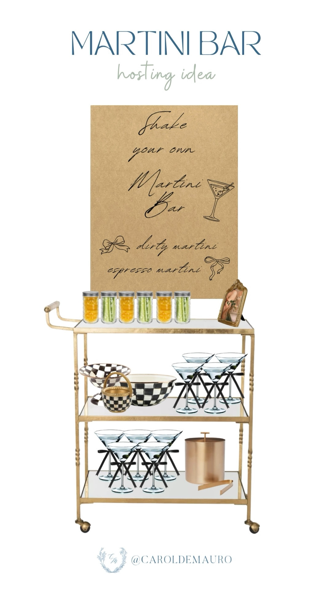 The only thing better than a martini is a martini you made yourself! Here's a mini bar setup to keep the drinks flowing without being stuck behind the counter all night. 

party inspo, bar cart essentials, drinkware, hostess life, entertaining at home, home bar, garden party, hosting hack

#LTKSeasonal #LTKU #LTKHome