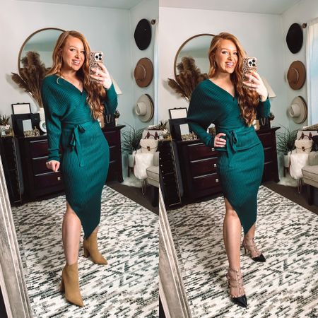 Fall wedding guest dress, date night dress. Green but also comes in cream! Size small, wrap style 

Code to save: october20

#LTKSeasonal #LTKHoliday #LTKstyletip