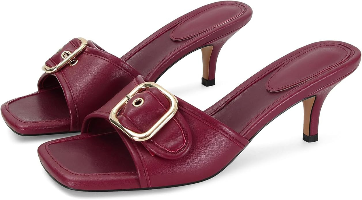 Dsevht Black Kitten Heel Sandals Stiletto Low Heels Slip On Slides Mule Sandal Square Open Toe Dr... | Amazon (US)