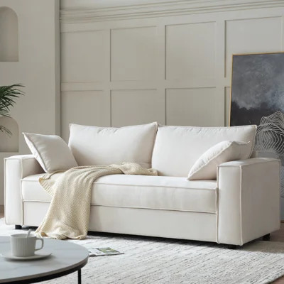 Traditional Upholstered Standard Sofa with Square Armrests and 2 Throw Pillows | Wayfair North America