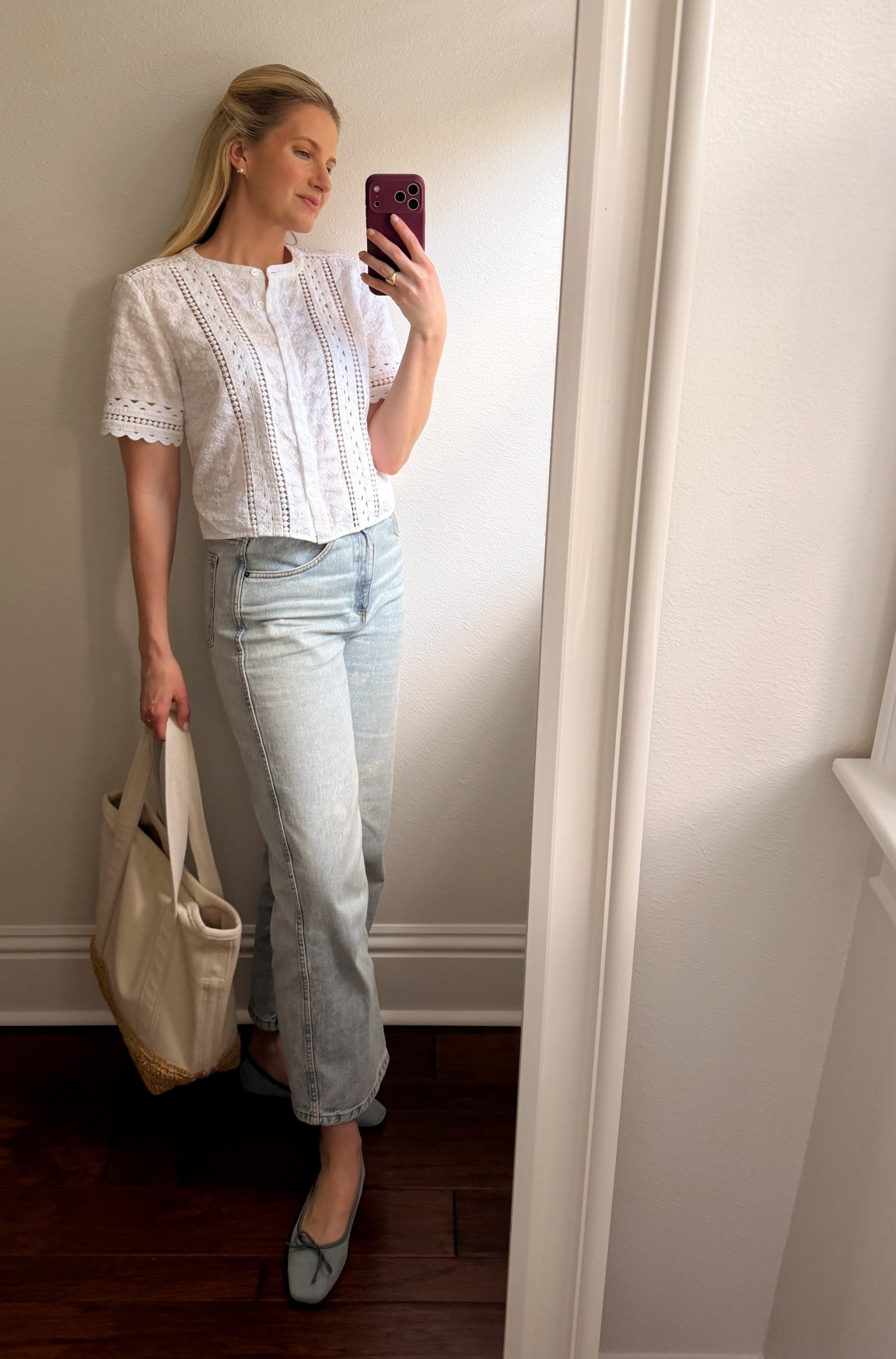 Easy classic denim, blue suede ballet flats, white blouse, and canvas tote 

#LTKTravel #LTKdayinmylife #LTKmomlife