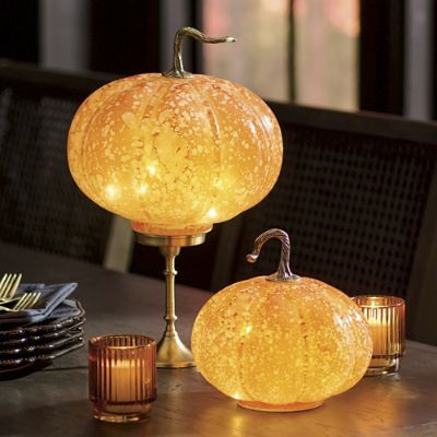 Antiqued Glass Pumpkins with Light, Set of Two | Grandin Road