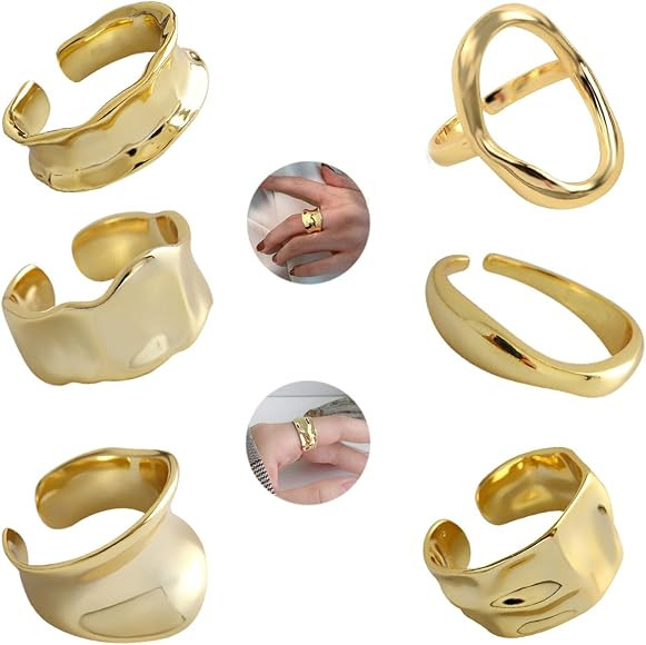 WAINIS 6 Pcs Chunky Gold Open Rings for Women Statement Boho Adjustable Rings Set | Amazon (CA)
