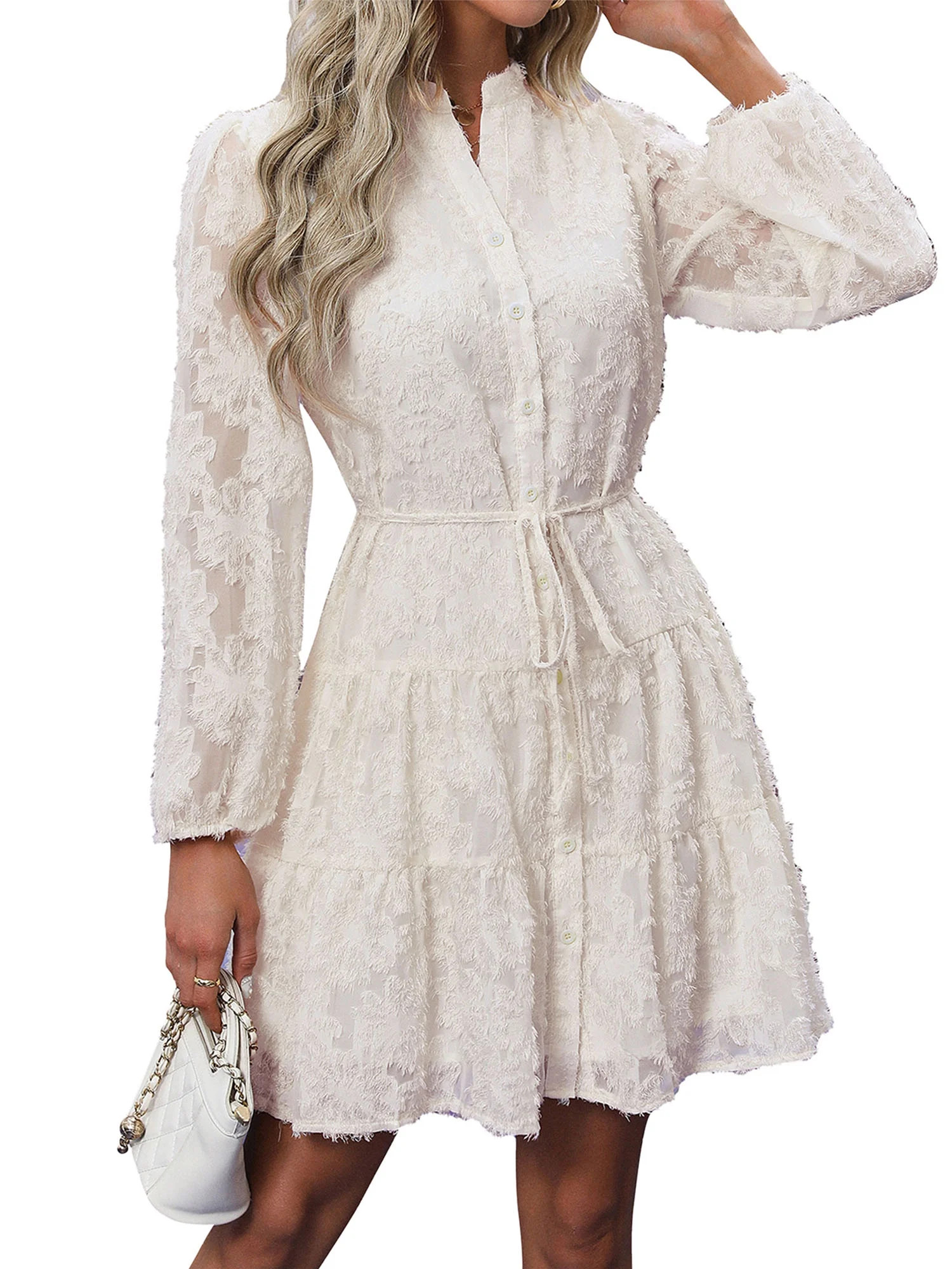 IWEMEK Women Long Sleeve Dress Button Up Vacation Leisure A-Line Spring Sun Dress Trendy Swing We... | Walmart (US)