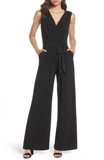 Petite Women's Vince Camuto Faux Wrap Jersey Jumpsuit, Size X-Small P - Black | Nordstrom