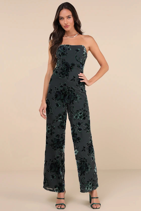 Charismatic Splendor Teal Velvet Burnout Strapless Jumpsuit | Lulus
