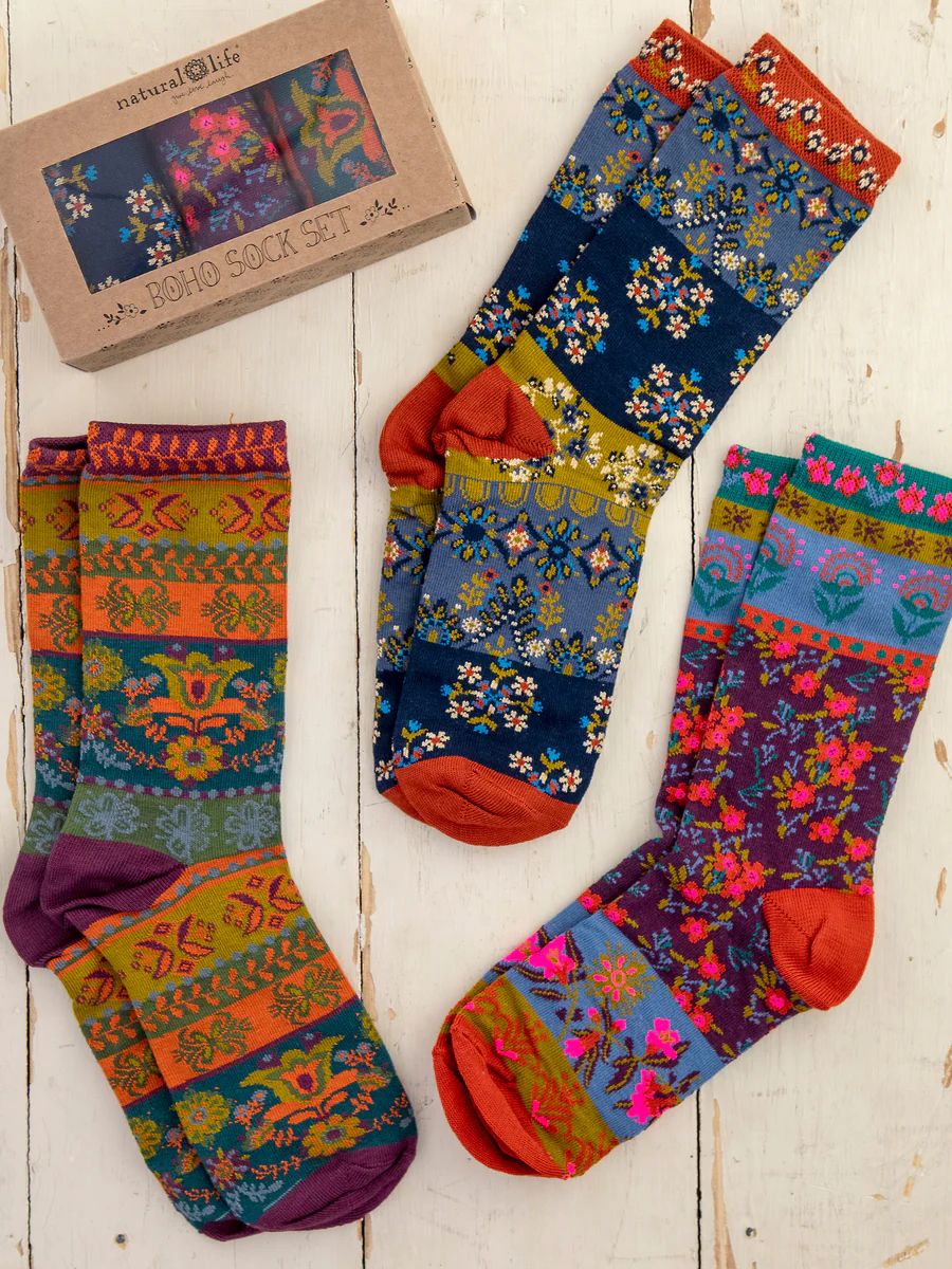 Boxed Boho Sock, Set of 3 - Plum Floral | Natural Life