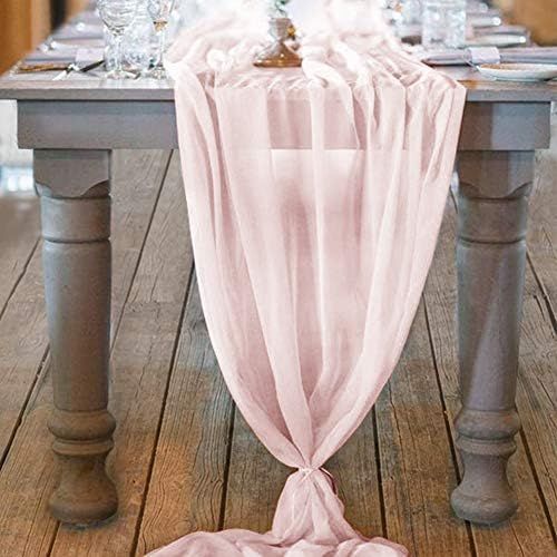 Socomi 10ft Blushing Pink Chiffon Table Runner 29x120 Inches Romantic Wedding Runner Sheer Bridal Pa | Amazon (US)