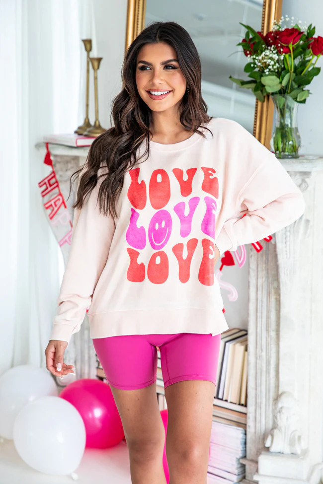 Love Love Love Pale Pink Graphic Sweatshirt | Pink Lily