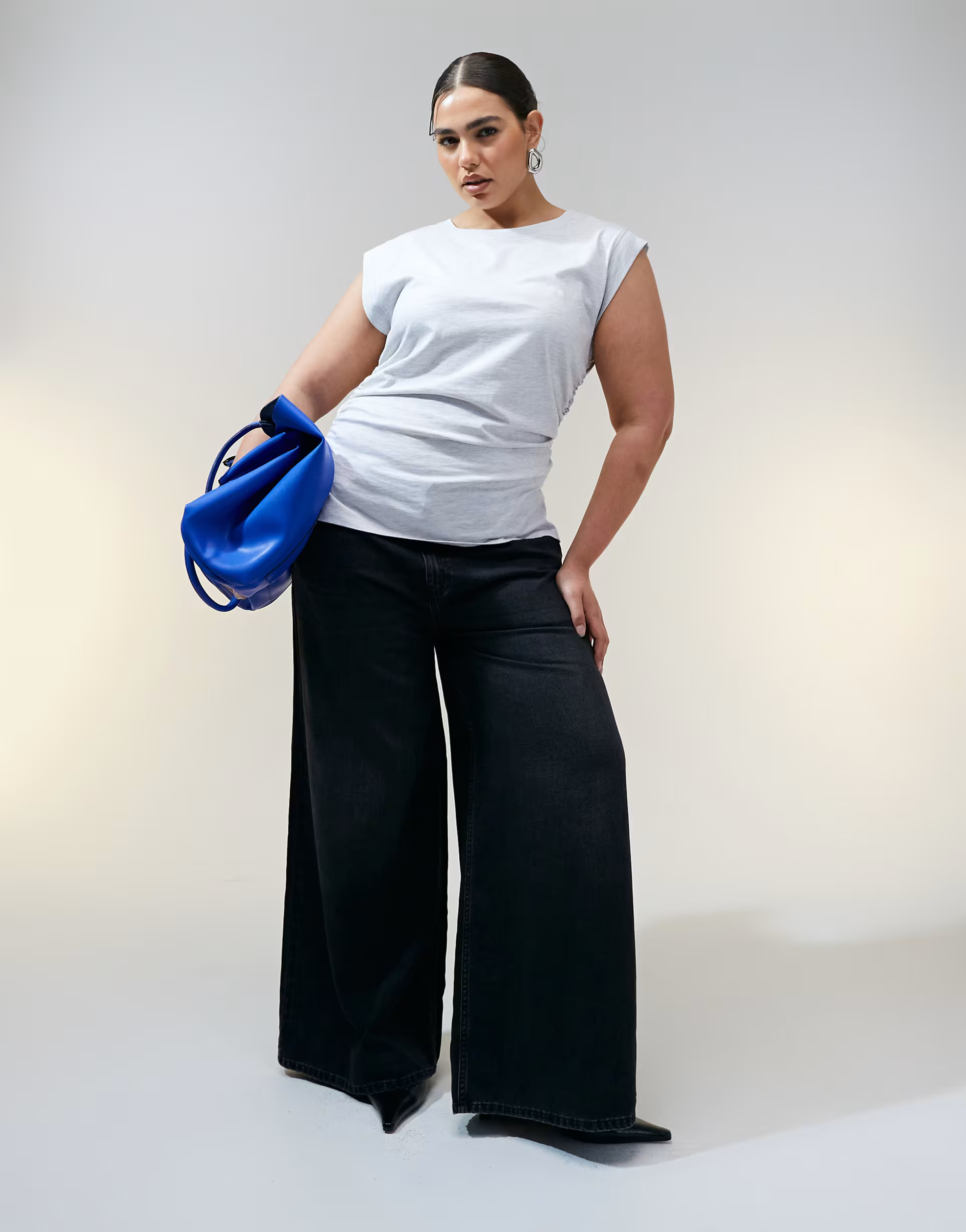 ASOS DESIGN Curve corset waist sharp shoulder tank top ice heather | ASOS (Global)