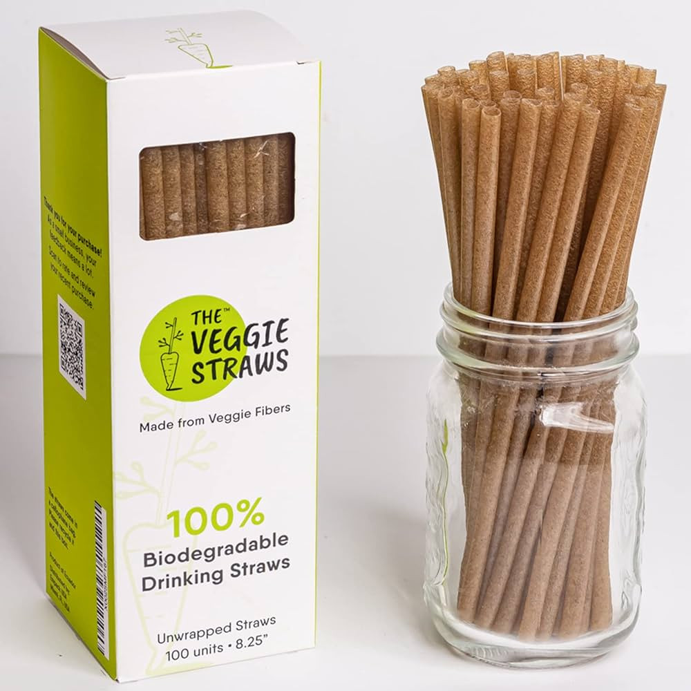 The Veggie Straws – 100 PCS of 8.25 Inches Unwrapped Biodegradable Straws – Made of Vegetable... | Amazon (US)