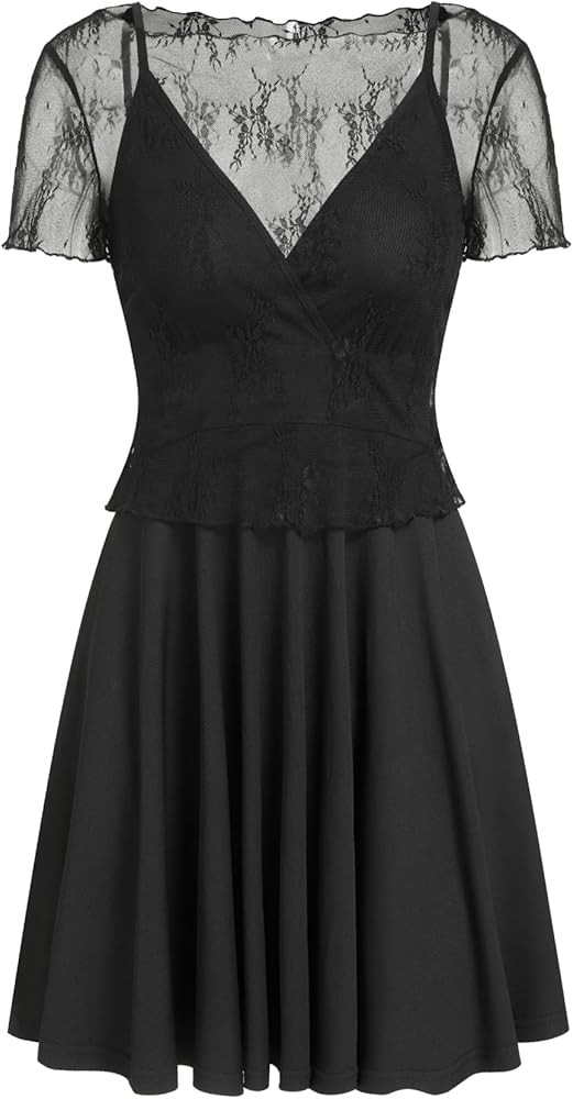 CIDER Womens Two Piece Outfits Lace Short Sleeve Tops and Spaghetti Strap Mini Dresses Summer Dat... | Amazon (US)