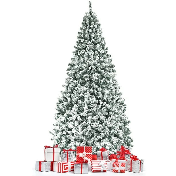 Topbuy 9ft Snow Flocked Christmas Tree 1498 Premium Hinged Tips  Artificial Unlit Tree - Walmart.... | Walmart (US)