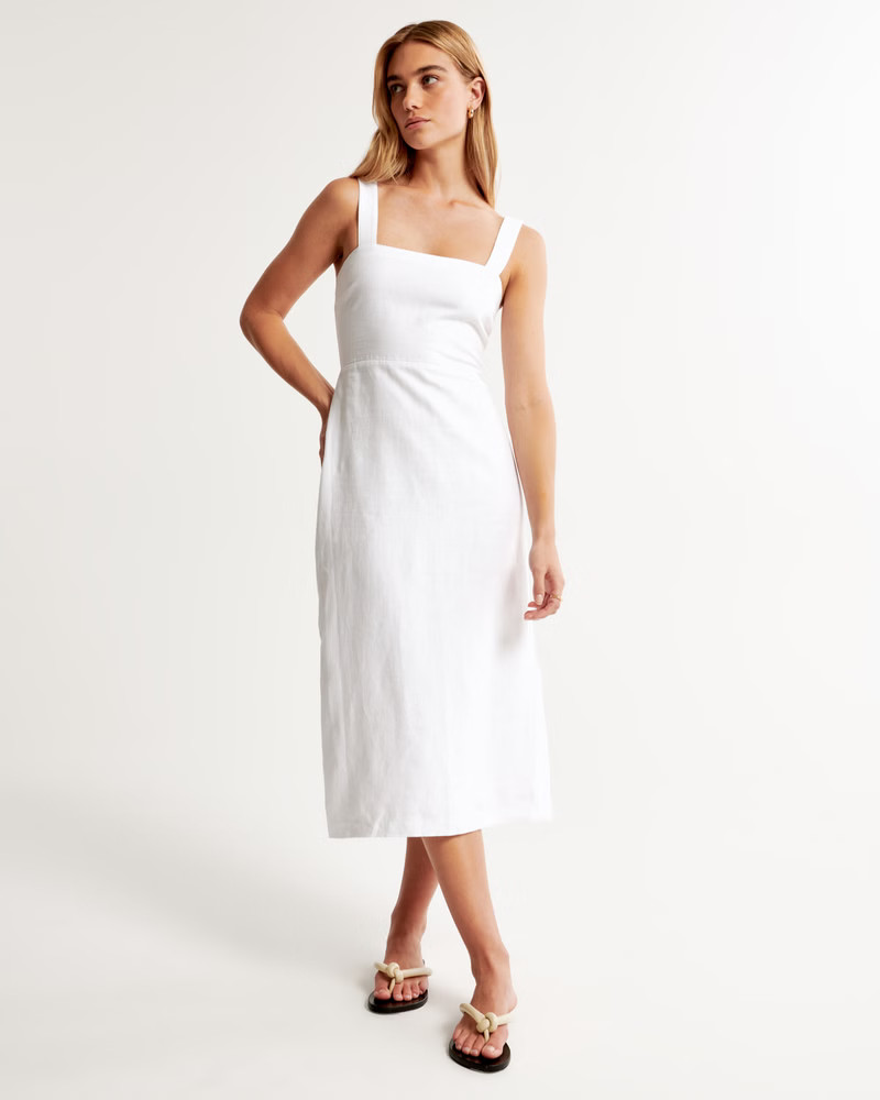 Premium Linen High-Slit Midi Dress | Abercrombie & Fitch (US)