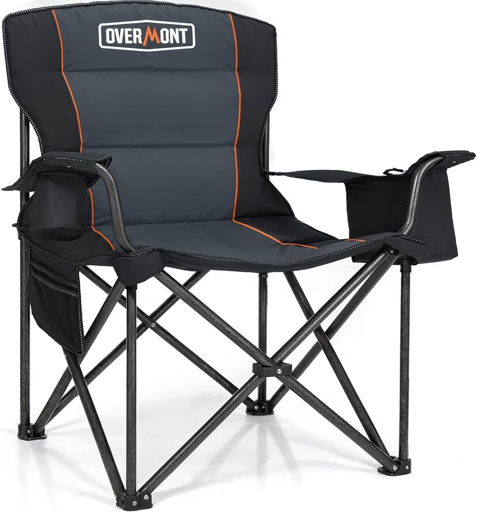 Overmont Oversized Folding Camping Chair - 450lbs Support with Padded Cushion Cooler Pockets - He... | Amazon (US)