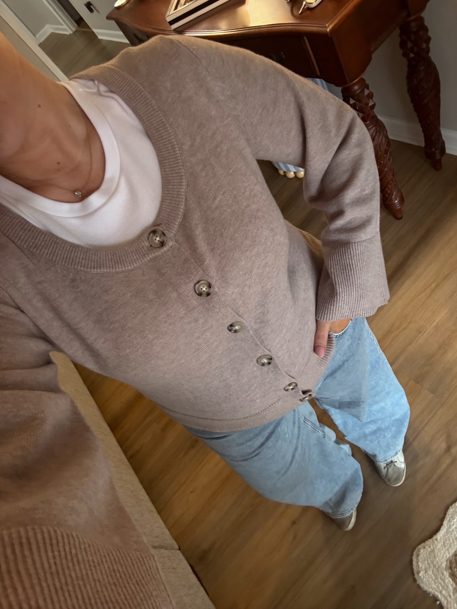 19 weeks pregnant ootd! 
T shirt- large 
Sweater- XL
Jeans- XL

#LTKootd #LTKBump #LTKMidsize