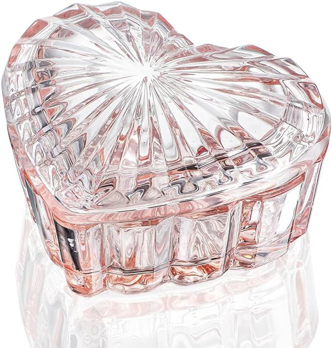 kanpura Glass Heart Shaped Jewelry Box Candy Dish with Lid Ring Earring Trinket Storage Box Vinta... | Amazon (US)