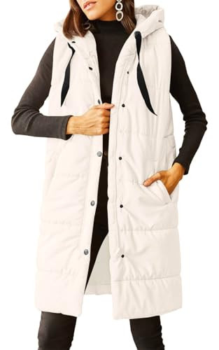 Grlasen Women's Long Quilted Puffer Vest Sleeveless Hooded Button Down Padded Coats Jacket Outerwear with Pockets | Amazon (US)