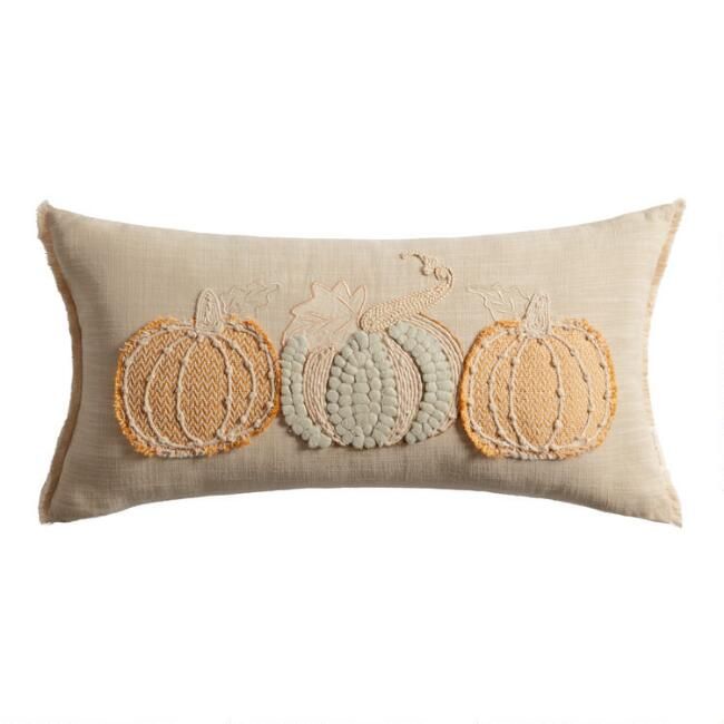 Oversized Natural and Ivory Triple Pumpkin Lumbar Pillow | World Market