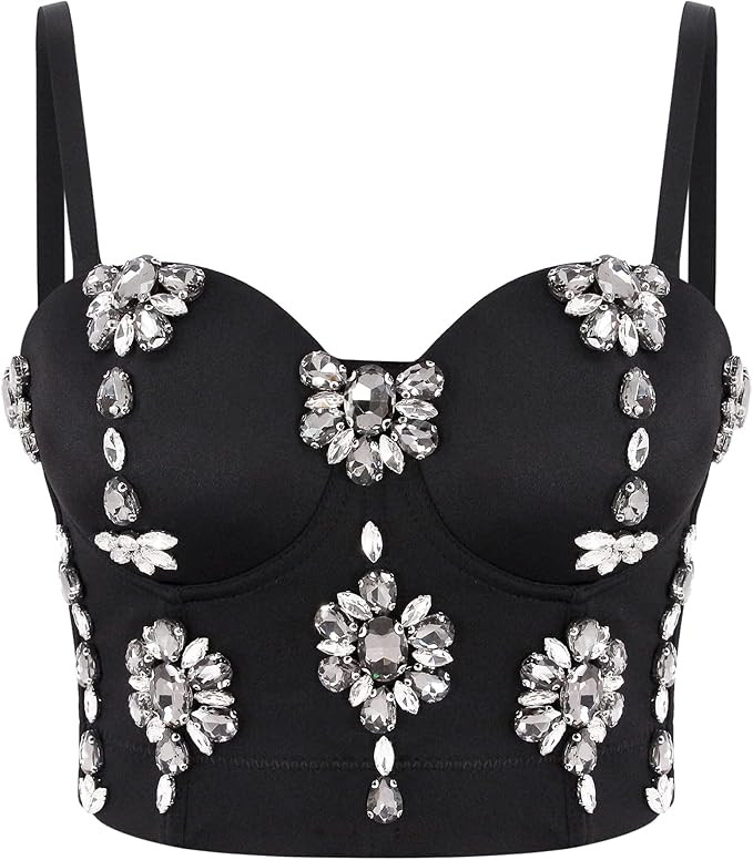 Naimo Womens Rhinestone Bustier Crop Top Sexy Push Up Corset Diamond Spaghetti Strap Tank Top Cam... | Amazon (US)
