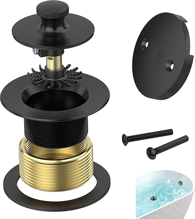 Matte Black Bathtub Drain, Hair Catcher and 2-Hole Overflow Faceplate, 11.5/16 UNC, Lift and Turn... | Amazon (US)