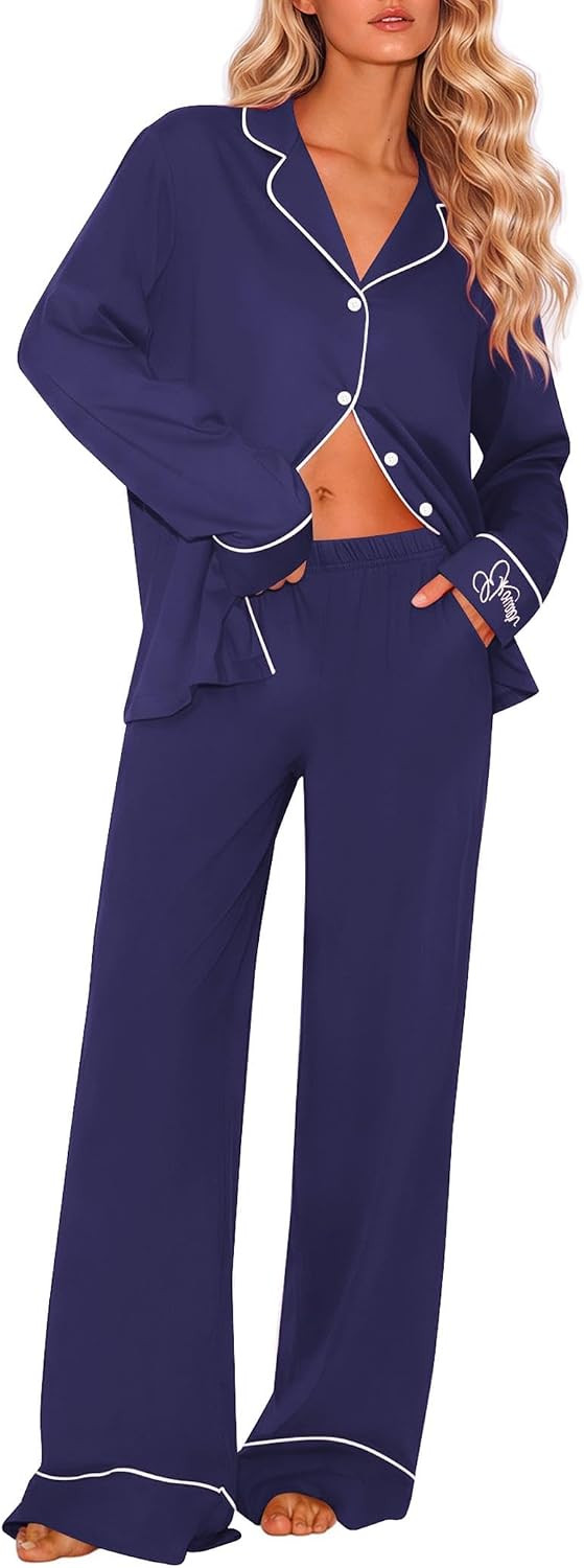 Ekouaer Womens Pajama Sets 2 Piece Lounge Sets Button Down Long Sleeve Pjs | Amazon (US)