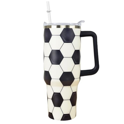 Ceovfoi 40 oz Soccer Coffee Mug Cup, Vacuum Insulated Travel Tumbler with Handle, Lid and Straw, Soccer Coach Gifts Sports Accessories Stuff for Men Women | Amazon (US)