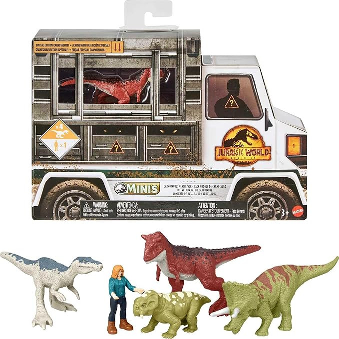 Mattel Jurassic World Dominion Carnotaurus Clash Pack, 5 Mini Toys Including 1 Human Figure & 4 D... | Amazon (US)