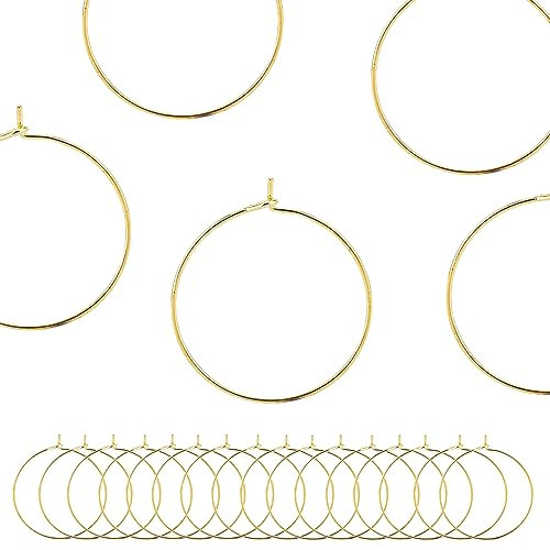 BEADNOVA Wine Charm Rings 60pcs Gold Plated 25mm Beading Charm Rings for Wine Glass DIY Crafting Festival Party Favor | Amazon (US)