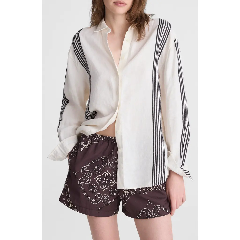 Madewell Vertical Stripe Linen Blend Button-Up Shirt in Bold Placement Strip at Nordstrom, Size Large | Nordstrom