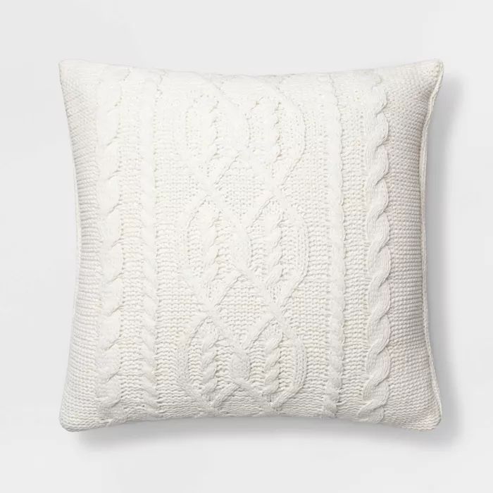 Oversized Cable Knit Chenille Square Throw Pillow Cream - Threshold&#8482; | Target