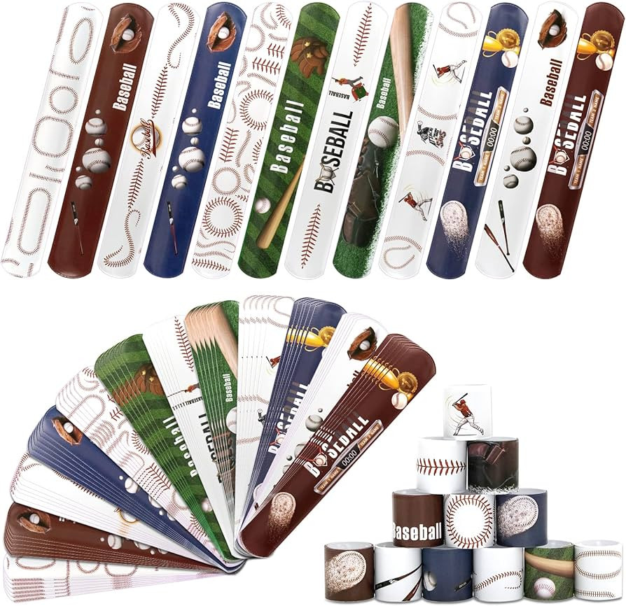 72PCS Baseball Slap Bracelets Wristband Baseball Party Favors Set Baseball Birthday Party Supplie... | Amazon (US)