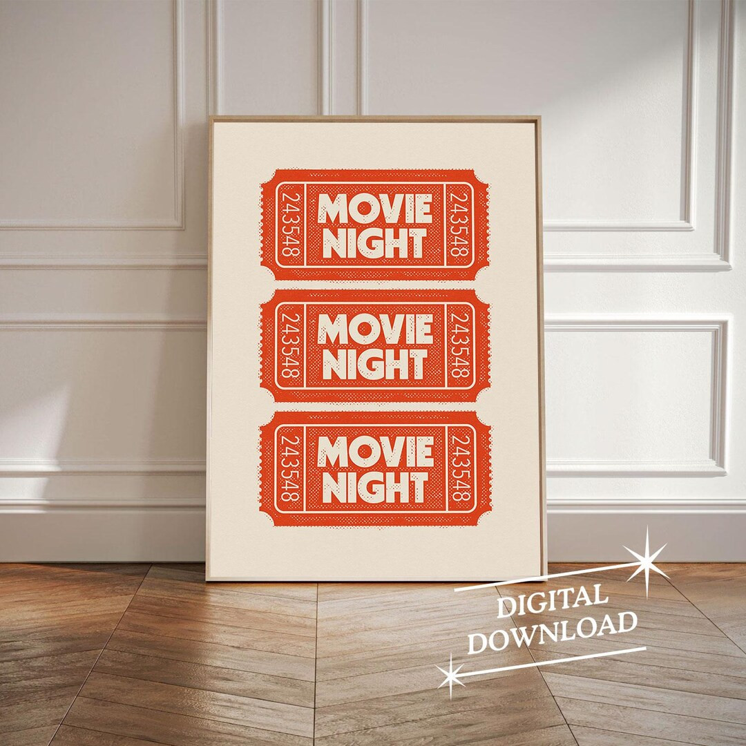 Movie Night Ticket Print, Trendy Wall Art, Ticket Art Print, Retro Bar Cart Print, Wall Decor, Di... | Etsy (US)