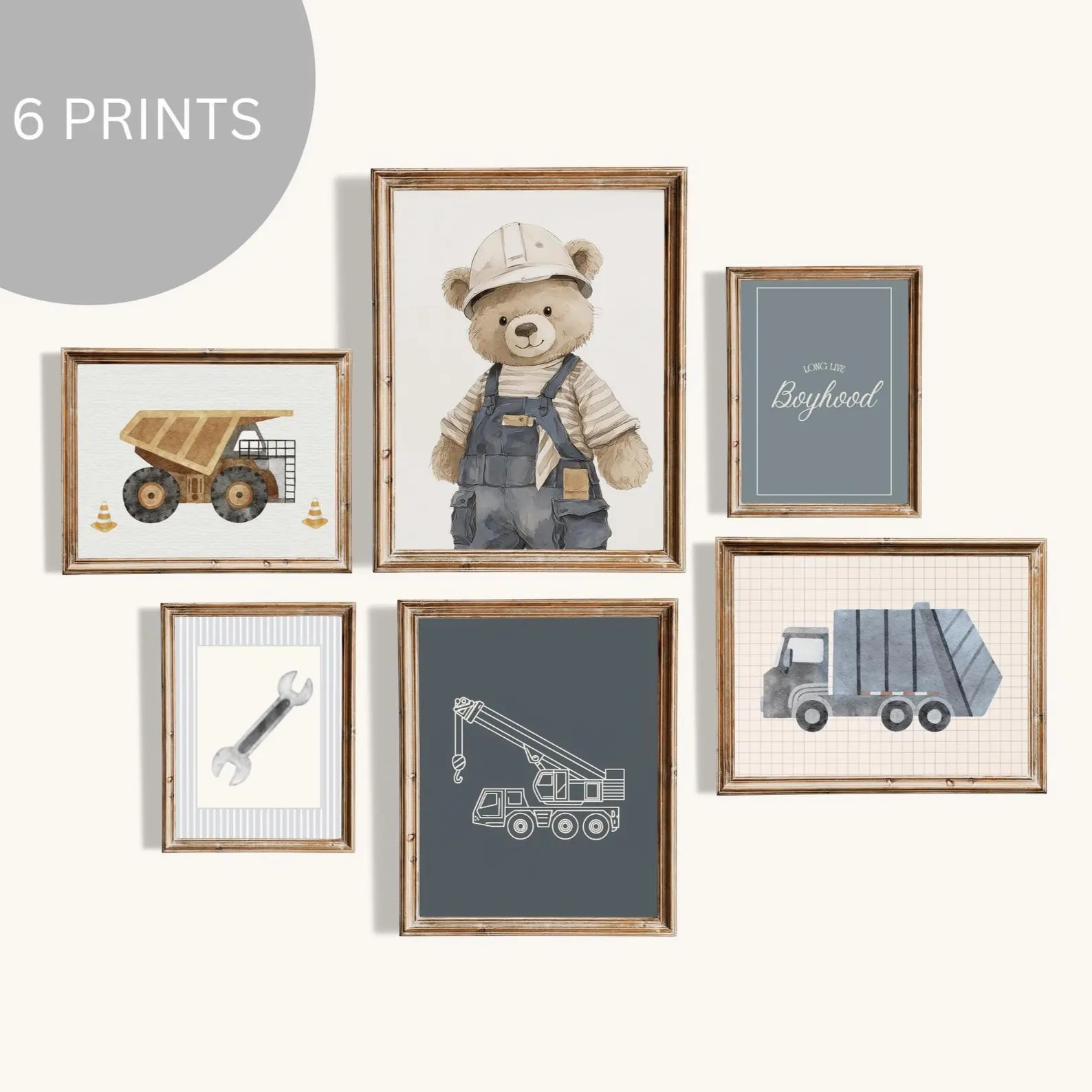 Teddy Bear Blue Gallery, Navy Construction Vehicle Boy Room, Printable Art Crane, Heavy Hauler, G... | Etsy (US)