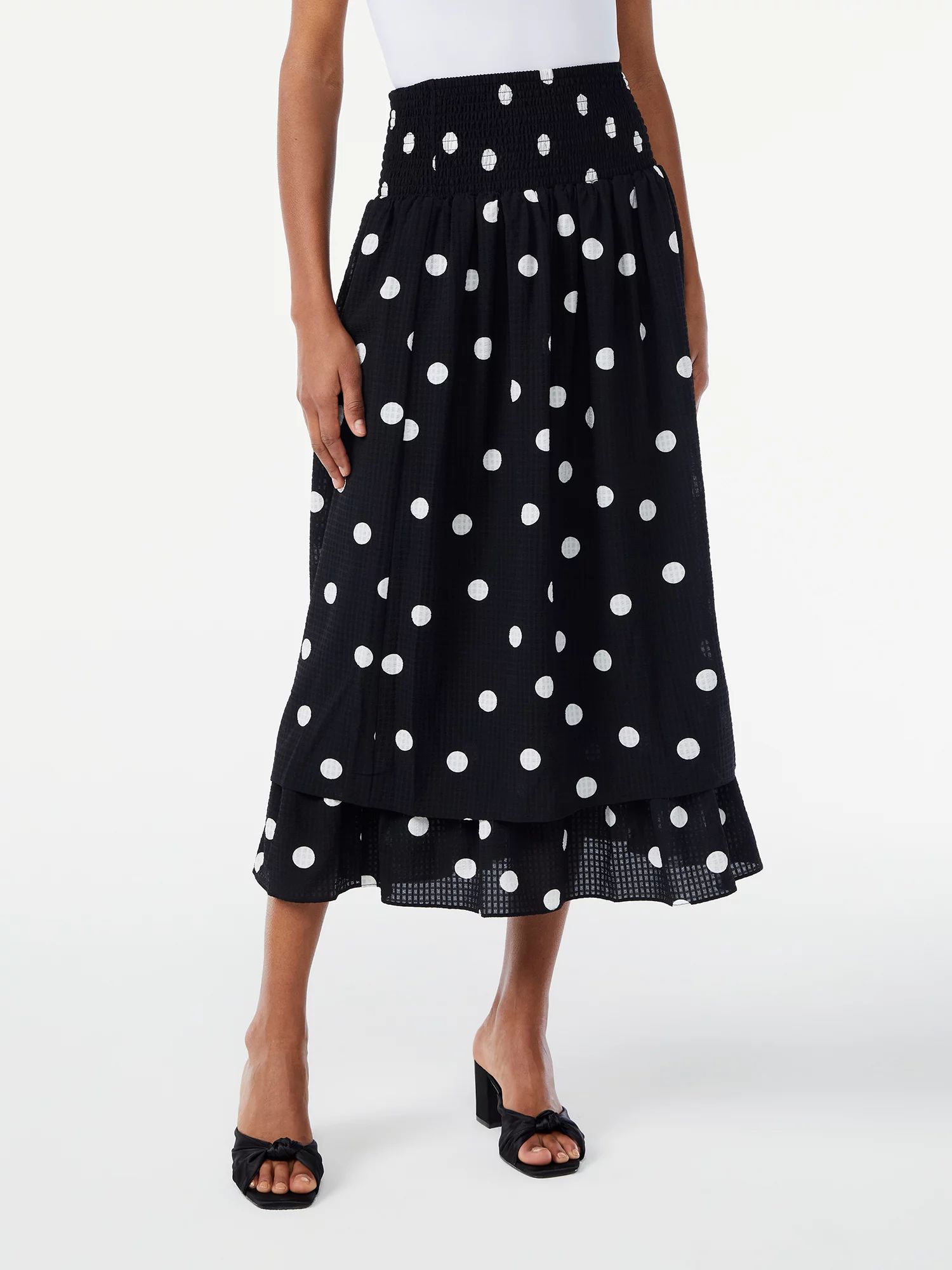 Scoop Women's Smocked Waist Tier Midi Skirt | Walmart (US)