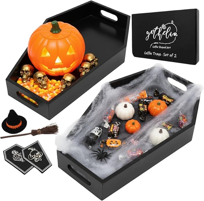 Set of 2 Halloween Tray – Coffin Charcuterie Board, Coffin Tray Spooky Serving Platter for Part... | Amazon (US)