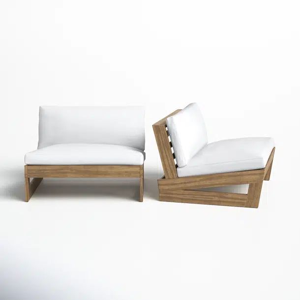 Louise Acacia Outdoor Armless Lounge Chair with Cushions (Set of 2) | Wayfair North America