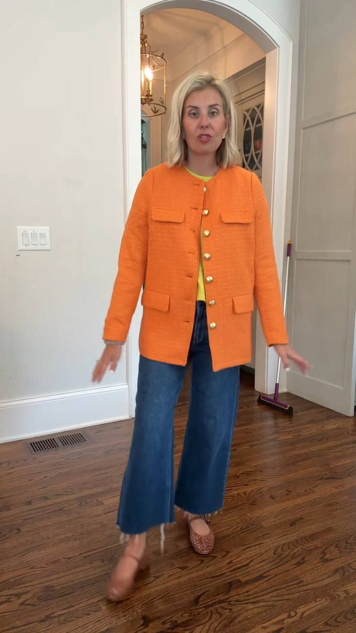 Oh this jacket is so good! Can you say Go Big Orange?!! 
Jacket - xs 
Top - xs
Jeans - 26P
Mary Jane’s - 7.5 (sized 1/2 down) 

*code Catherine20 at Allie + Bess

#LTKPetite #LTKOver40 #LTKSeasonal