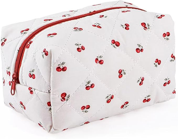 Floral Makeup Bag,Floral Quilted Makeup Bag,Large Cosmetic Bag,Fashionable Travel Makeup Pouch, C... | Amazon (US)