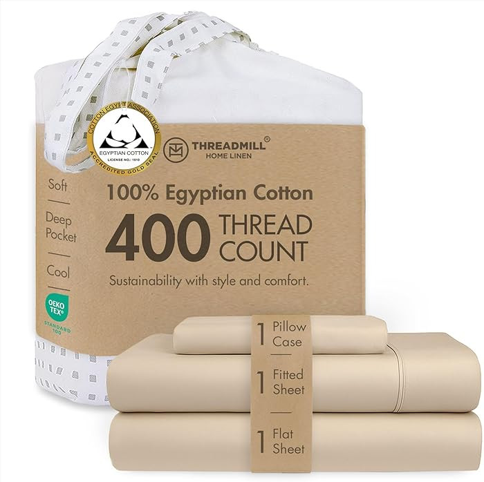 Threadmill Egyptian Cotton Twin Sheet Set | 100% Certified Egyptian Cotton Sheets for Twin Size B... | Amazon (US)