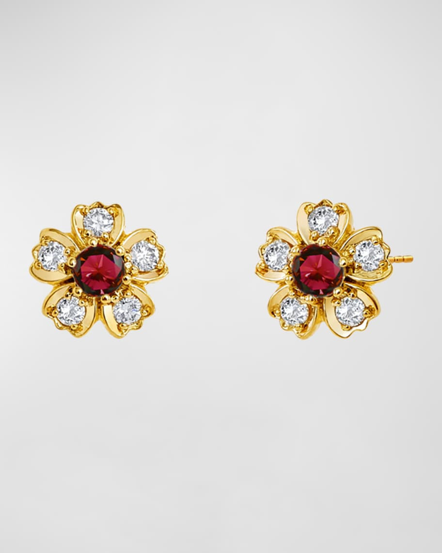 Syna Ruby Jardin Flower Stud Earrings | Neiman Marcus