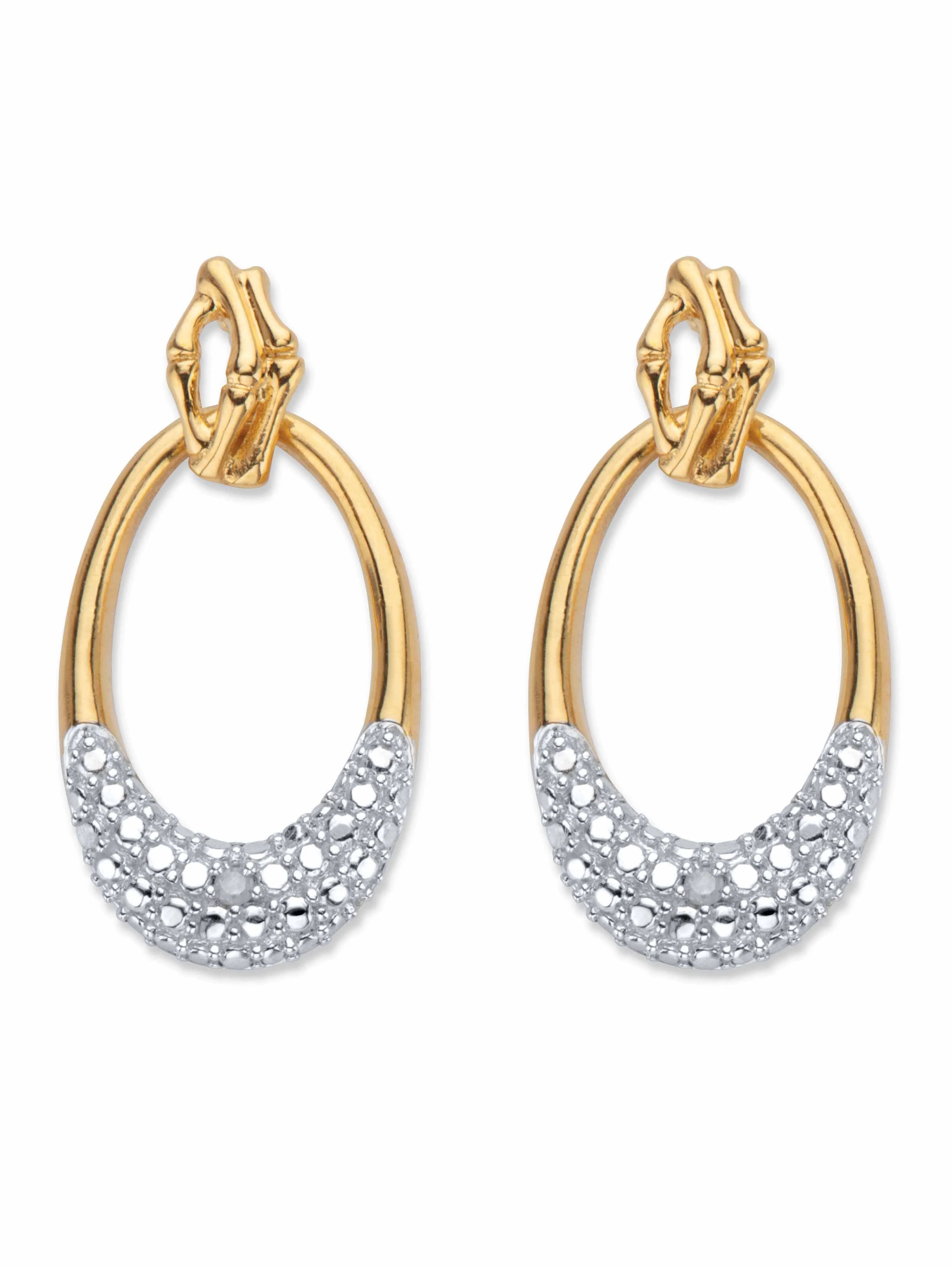 PalmBeach Jewelry Round Diamond Accent Oval Drop Earrings 1" 18k Gold-Plated - Walmart.com | Walmart (US)