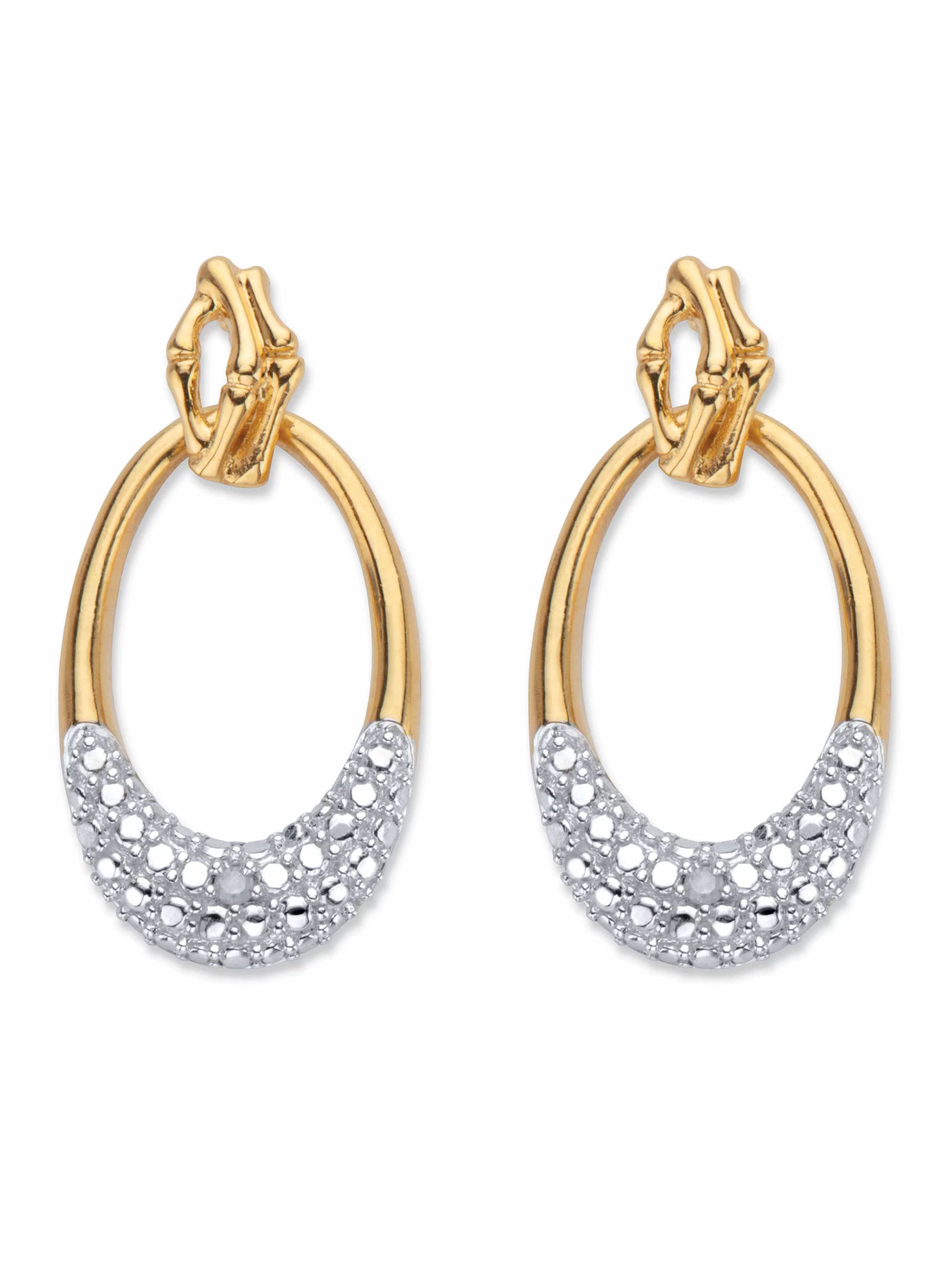 PalmBeach Jewelry Round Diamond Accent Oval Drop Earrings 1" 18k Gold-Plated - Walmart.com | Walmart (US)