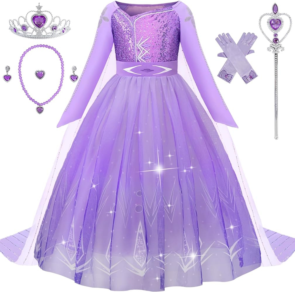Princess Dress for Girls Purple Princess Dress Up Clothes with Accessories Halloween Snow Queen P... | Amazon (US)