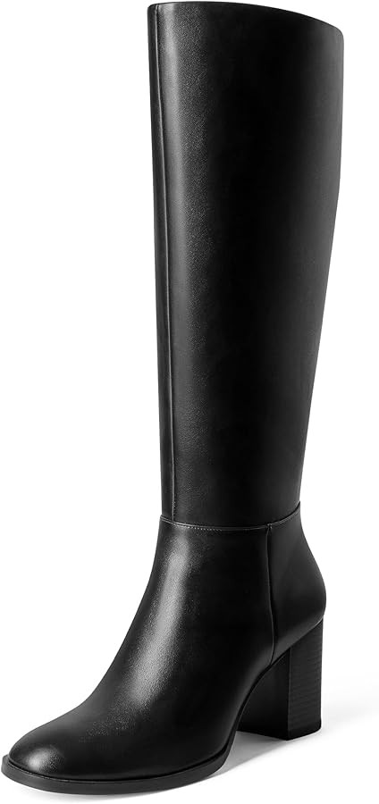 MUCCCUTE Knee High Boots for Women - Round Toe Block Chunky Heel Pull On Tall Boots PU Long Boot | Amazon (US)