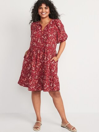Puff-Sleeve Floral Mini Swing Dress for Women | Old Navy (US)