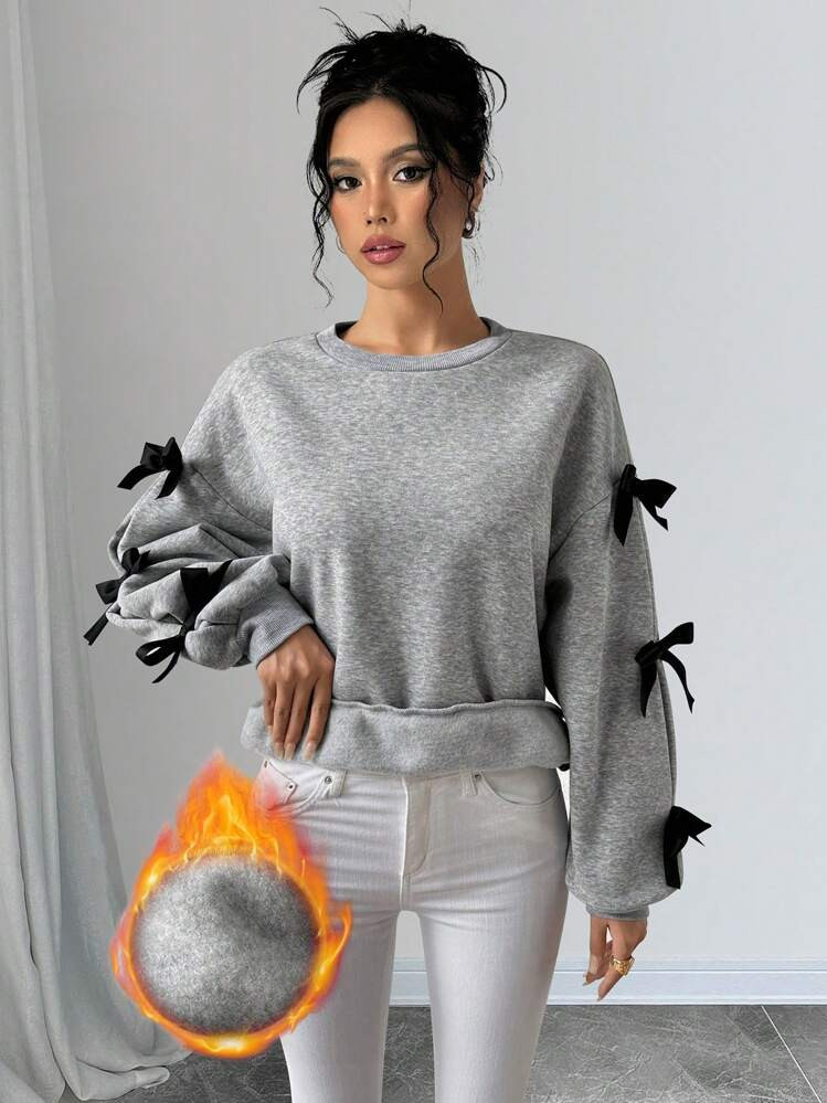 Chiquease 2024 New Arrival Bow Decor Oversized Casual Pullover Sweatshirt  Fall Outfit | SHEIN