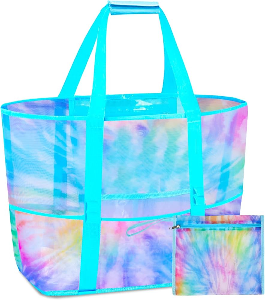 Nidoul Mesh Beach Bag, Beach Tote Bag with Zipper Pocket, Packable Large Beach Bags for Women Kid... | Amazon (US)